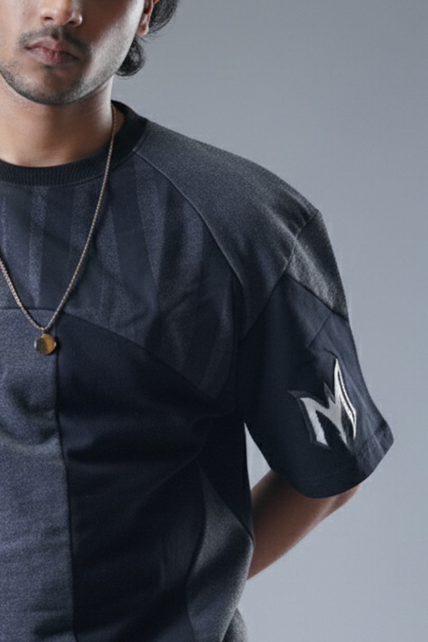 The "MIRAE" Paneled Heavyweight Male Tee (Shadow Black & Dark Grey)