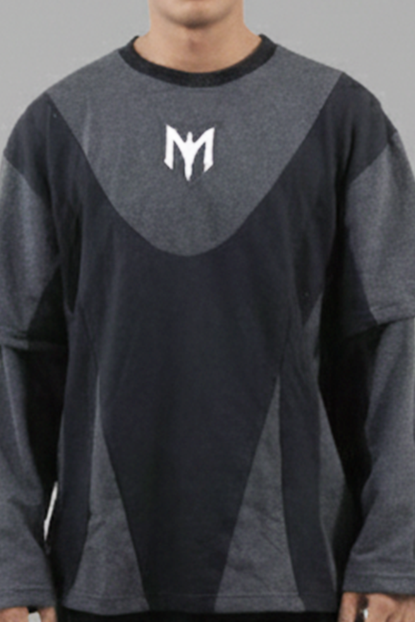 Layered Cut & Sew Panel Men Tee (Black & Grey)