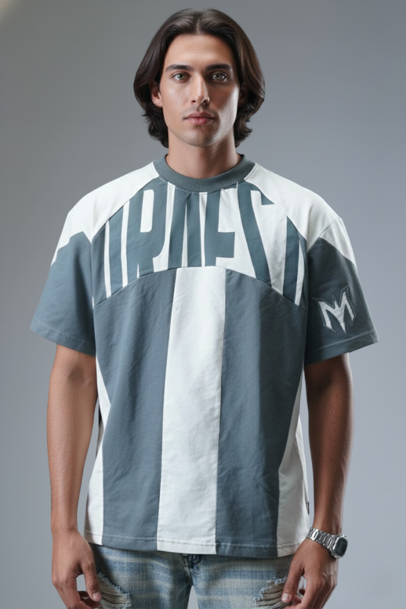 The "MIRAE" Paneled Heavyweight Male Tee (Storm Grey & Off-White)