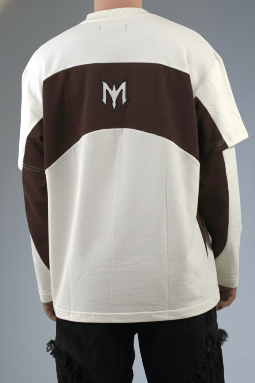 Layered Cut & Sew Panel Men Tee (Brawn & Cream)