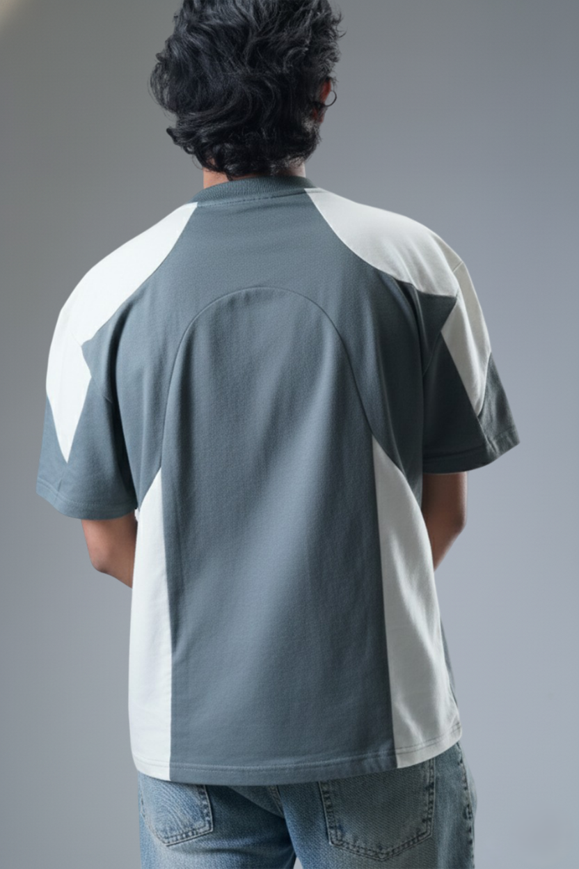 The "MIRAE" Paneled Heavyweight Male Tee (Storm Grey & Off-White)
