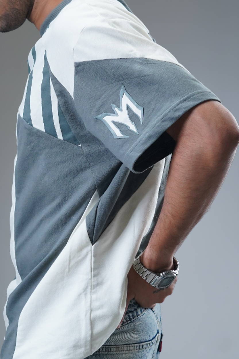 The "MIRAE" Paneled Heavyweight Male Tee (Storm Grey & Off-White)