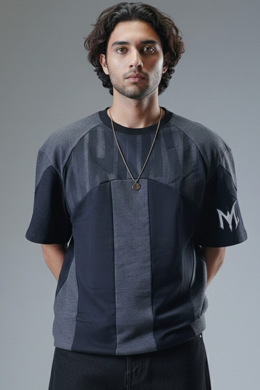 The "MIRAE" Paneled Heavyweight Male Tee (Shadow Black & Dark Grey)