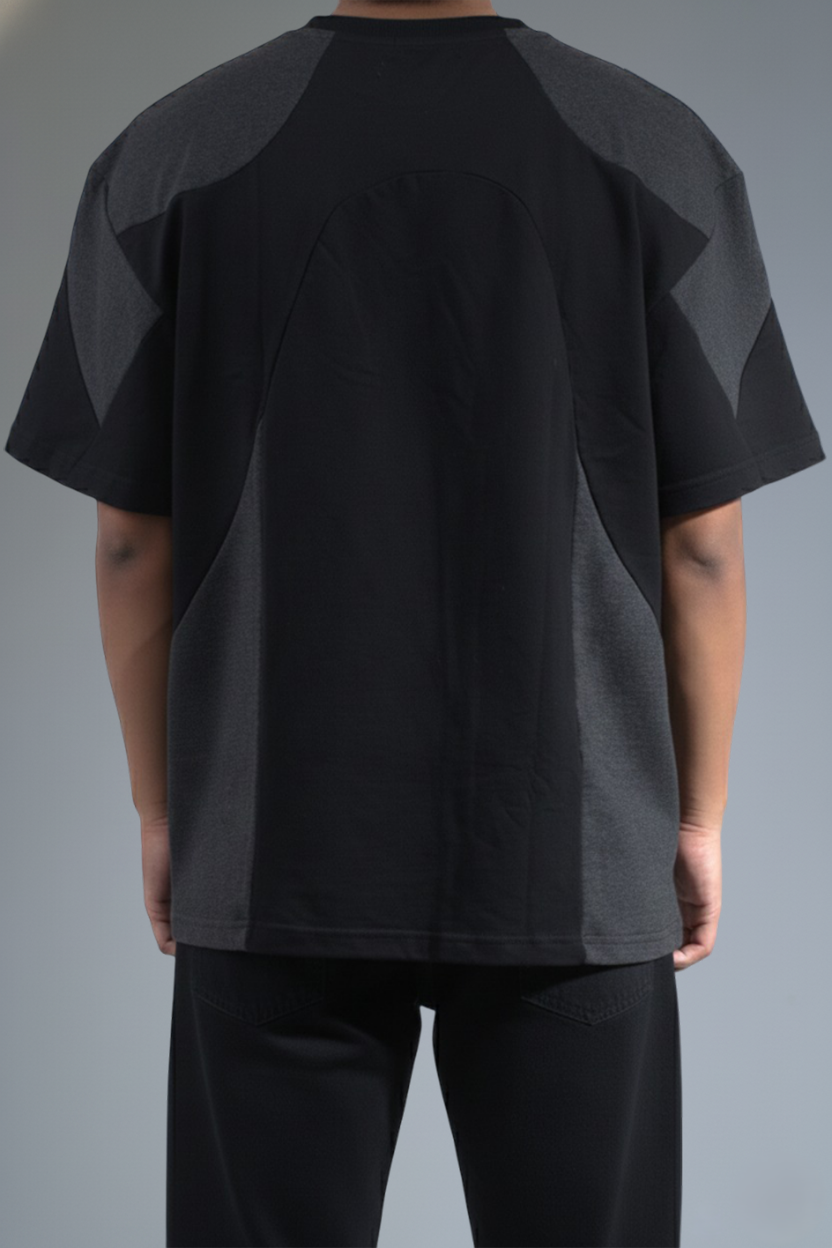 The "MIRAE" Paneled Heavyweight Male Tee (Shadow Black & Dark Grey)