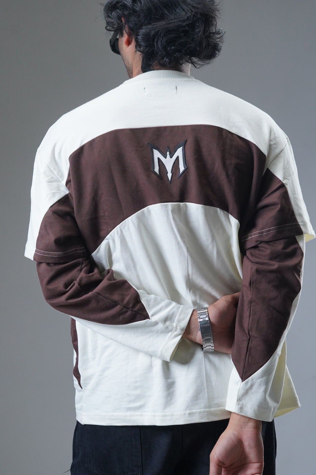 Layered Cut & Sew Panel Men Tee (Brawn & Cream)