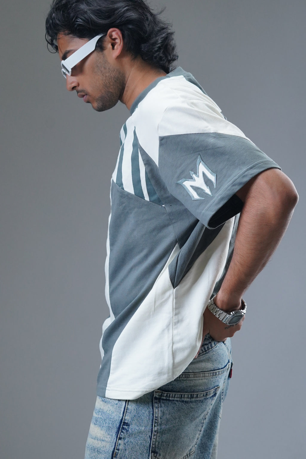 The "MIRAE" Paneled Heavyweight Male Tee (Storm Grey & Off-White)