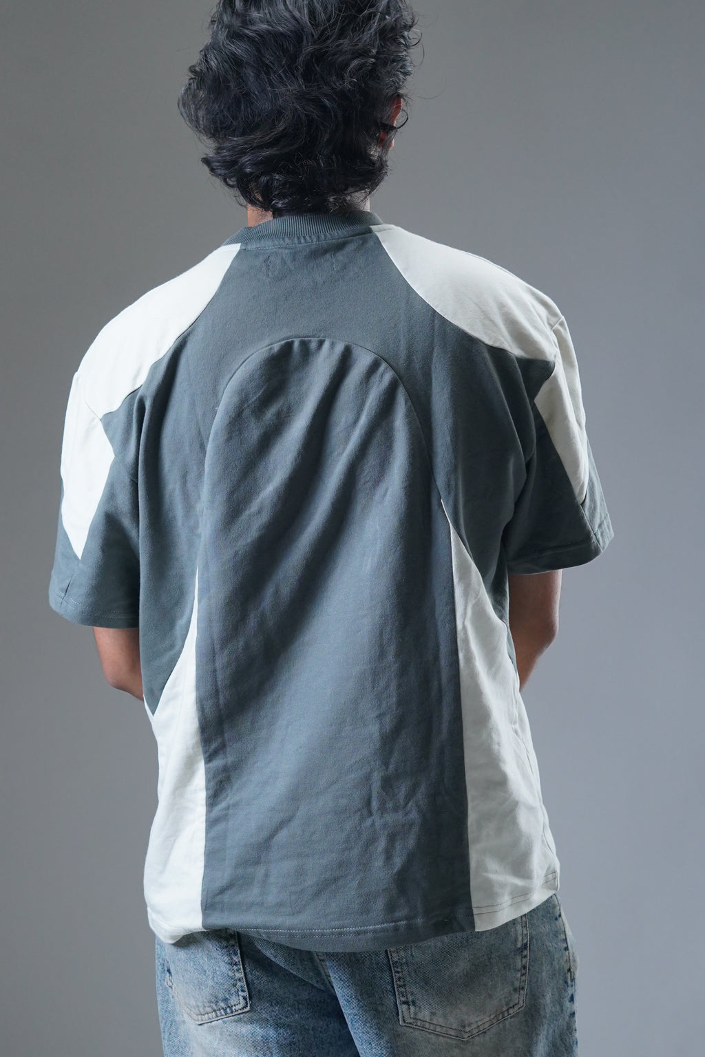 The "MIRAE" Paneled Heavyweight Male Tee (Storm Grey & Off-White)