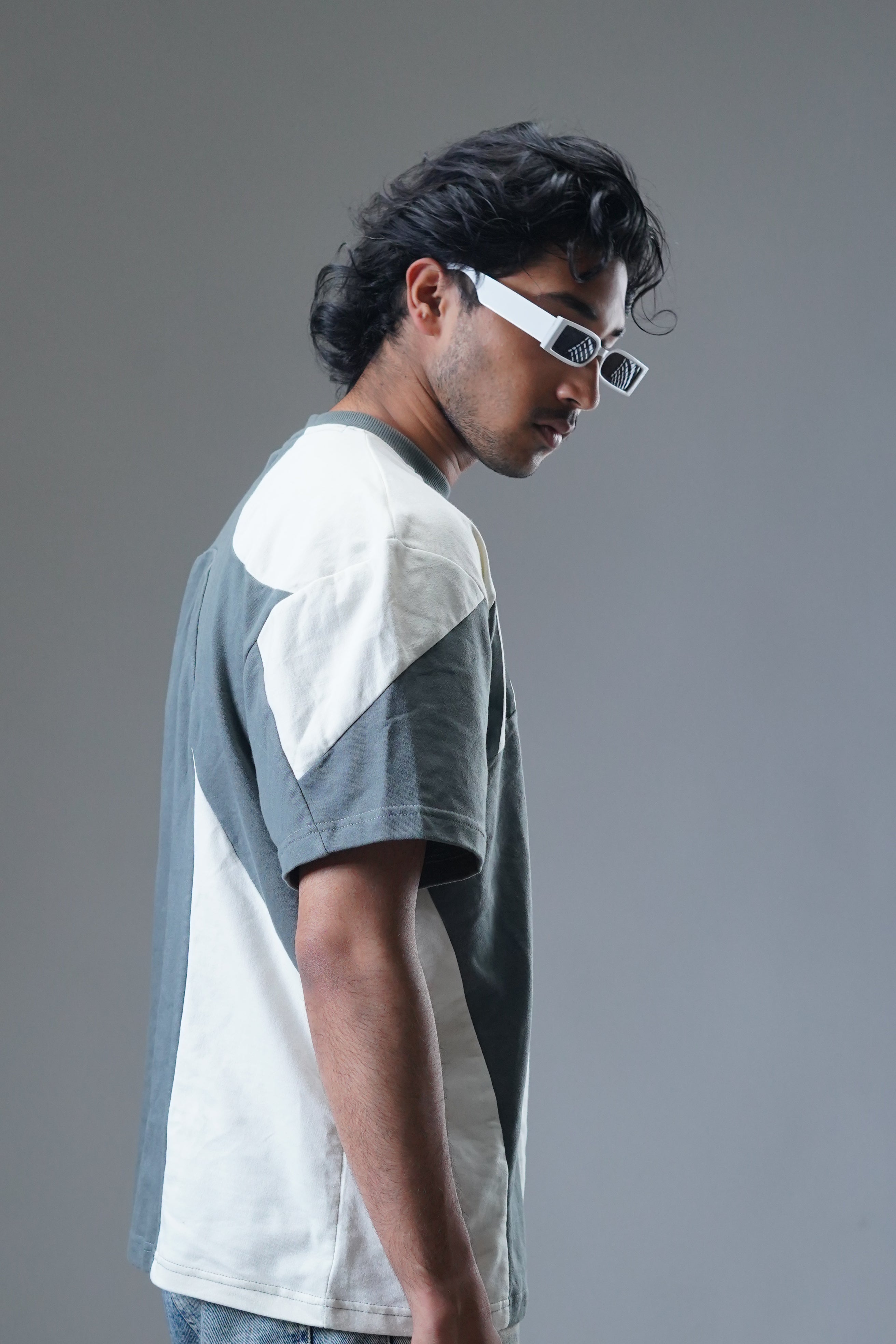 The "MIRAE" Paneled Heavyweight Male Tee (Storm Grey & Off-White)