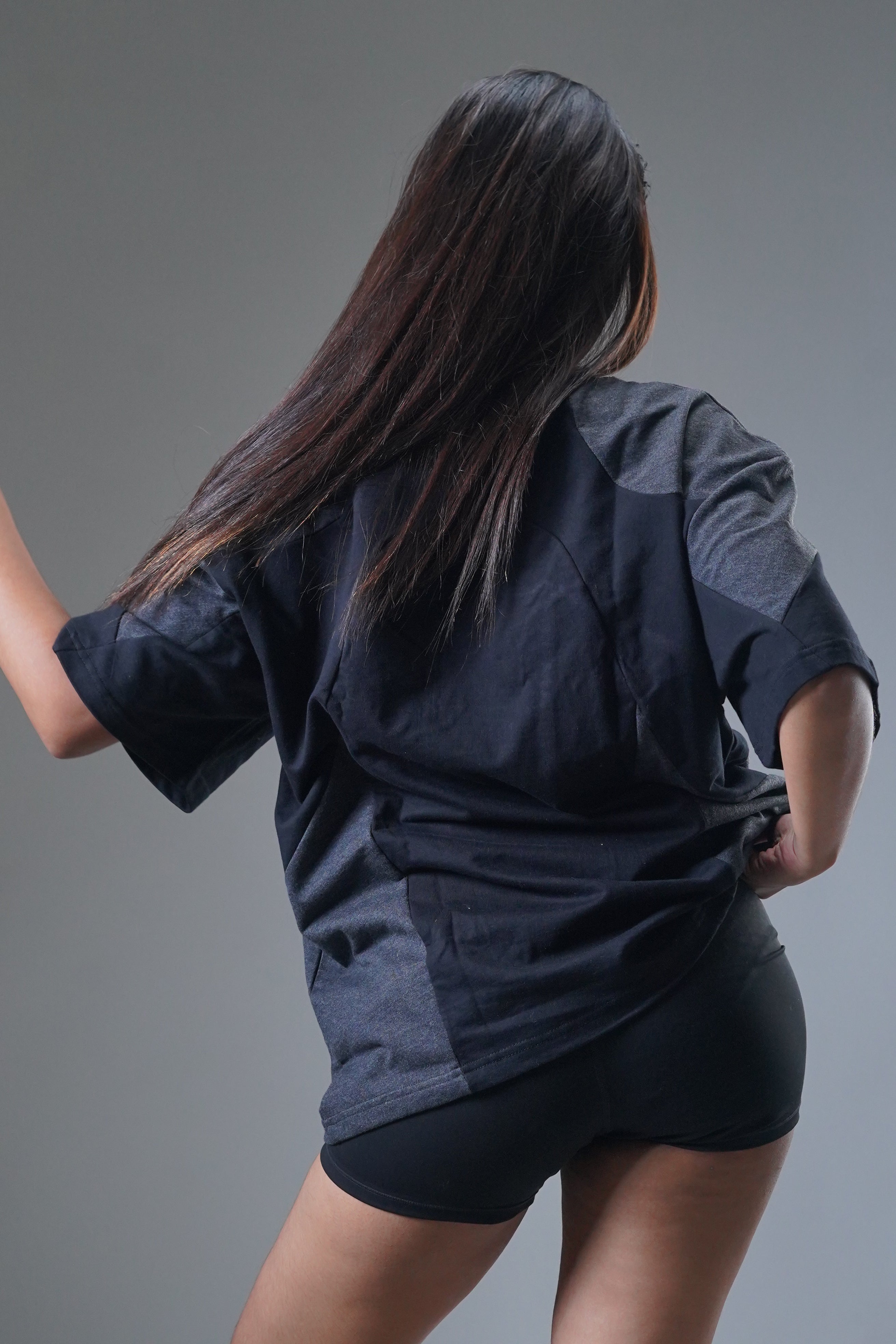 The "MIRAE" Paneled Heavyweight Female Tee (Shadow Black & Dark Grey)