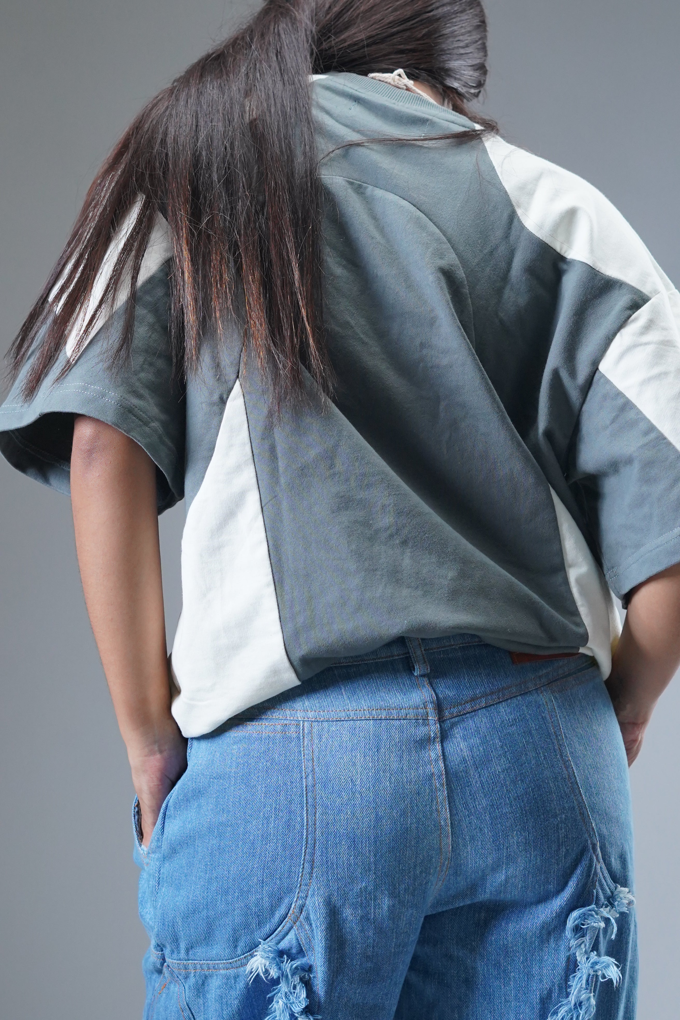 The "MIRAE" Paneled Heavyweight Female Tee (Storm Grey & Off-White)