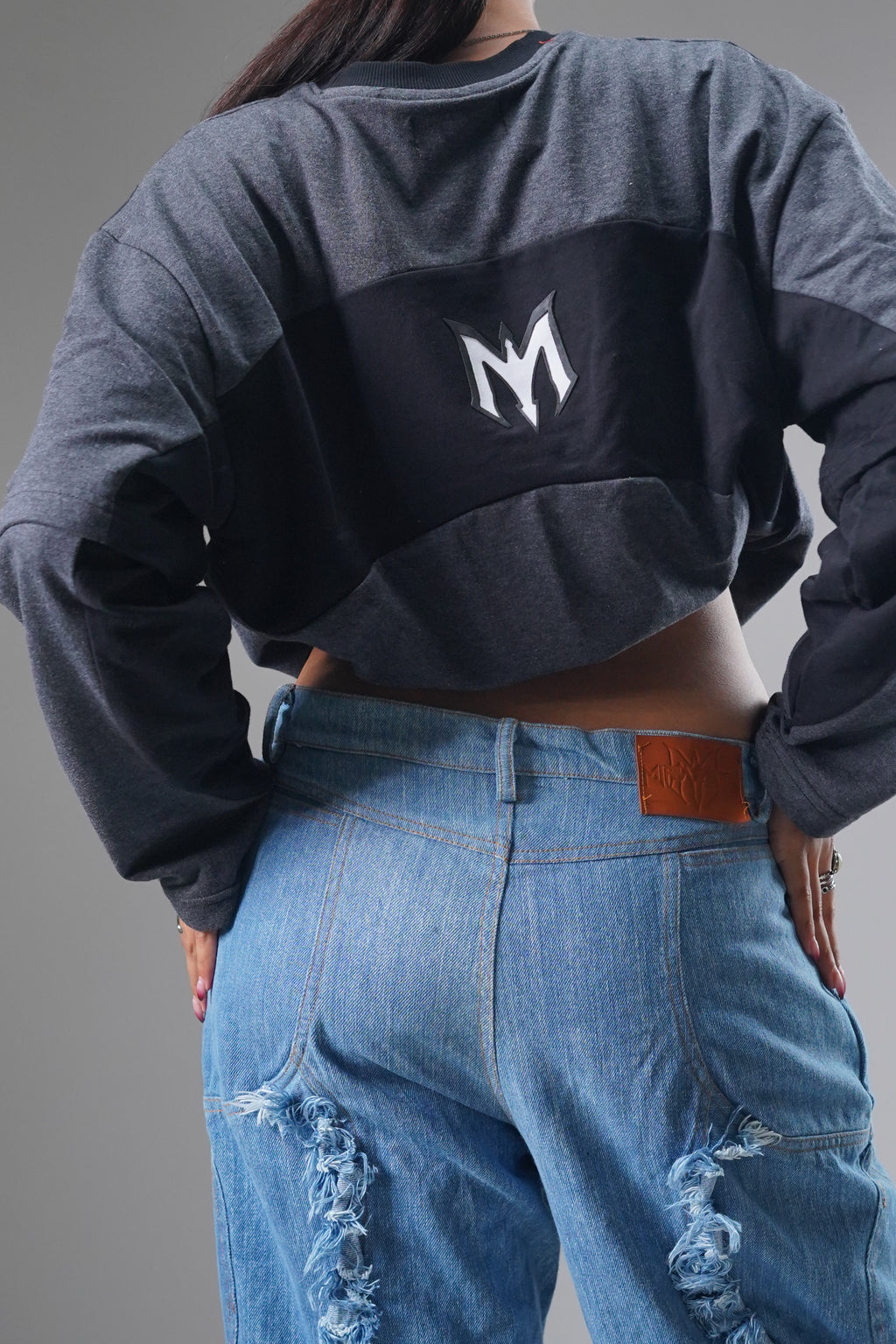 Layered Cut & Sew Panel Femele Tee (Black & Grey)