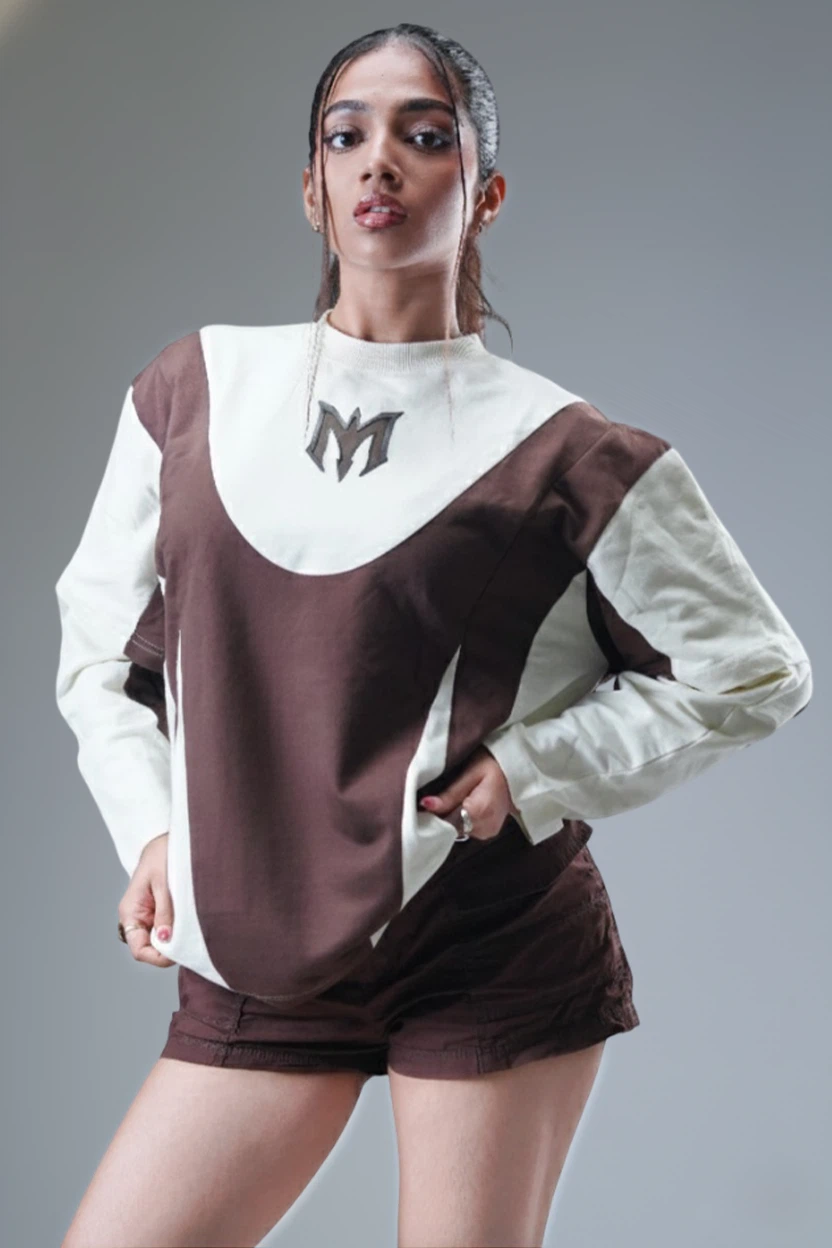 Layered Cut & Sew Panel Female Tee (Brawn & Cream)