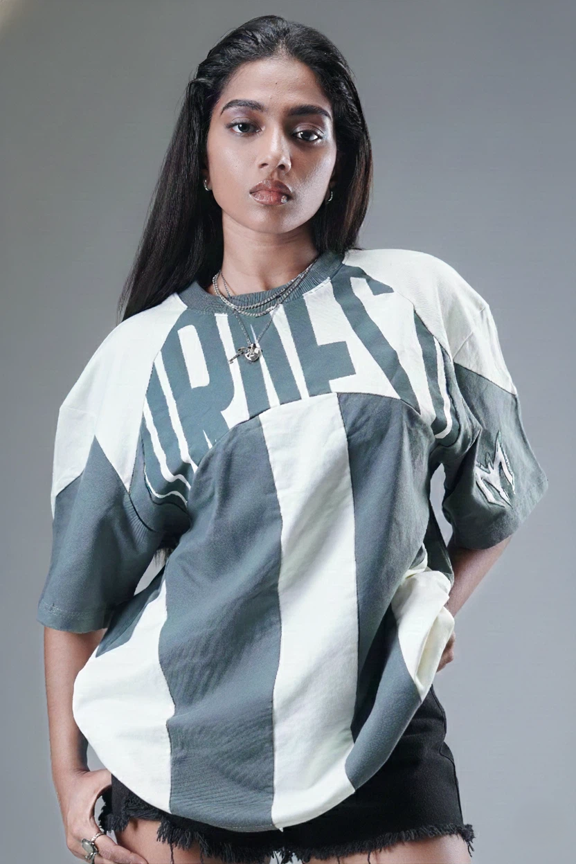 The "MIRAE" Paneled Heavyweight Female Tee (Storm Grey & Off-White)