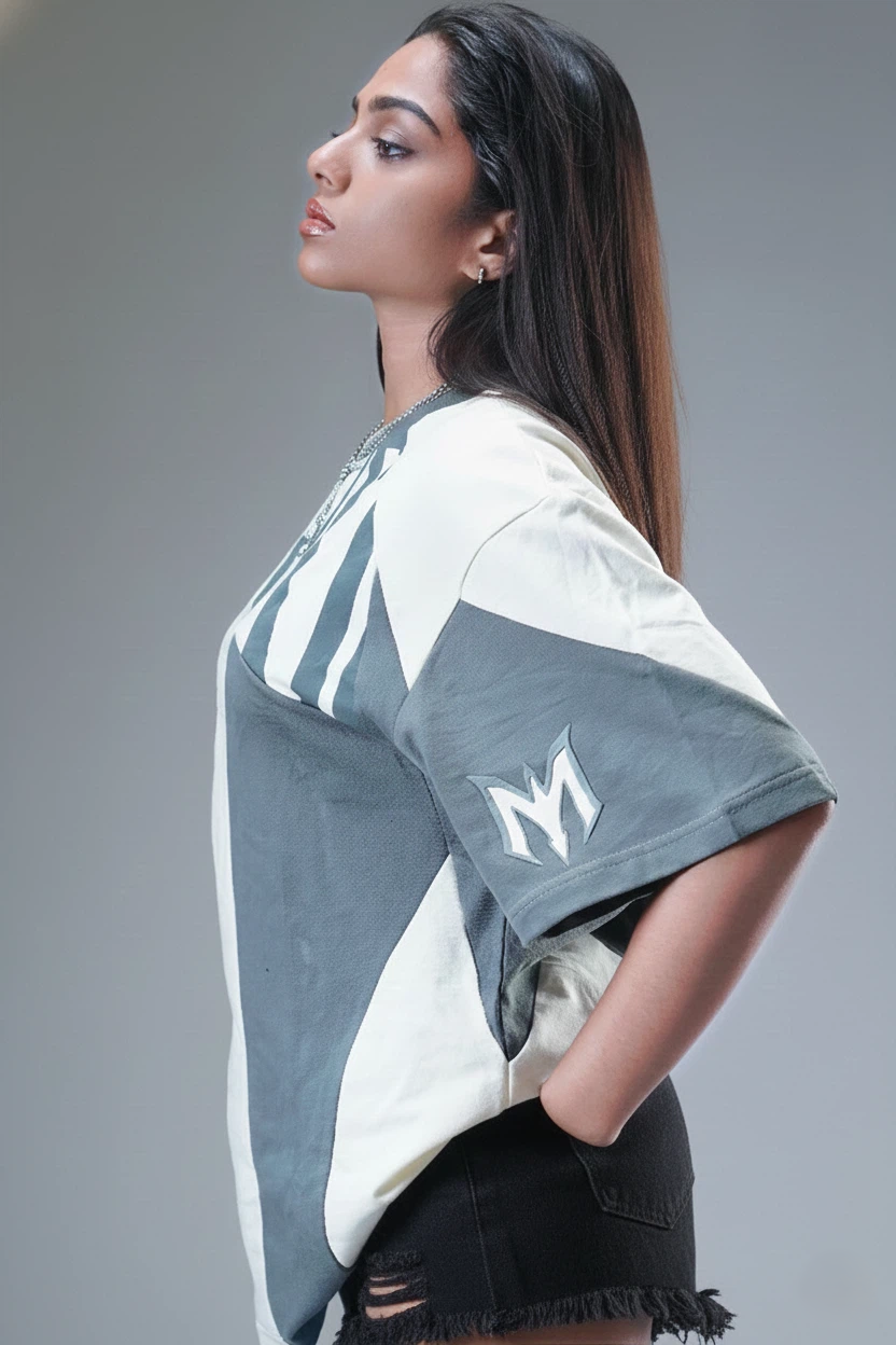 The "MIRAE" Paneled Heavyweight Female Tee (Storm Grey & Off-White)