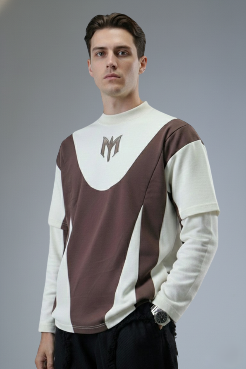 Layered Cut & Sew Panel Men Tee (Brawn & Cream)