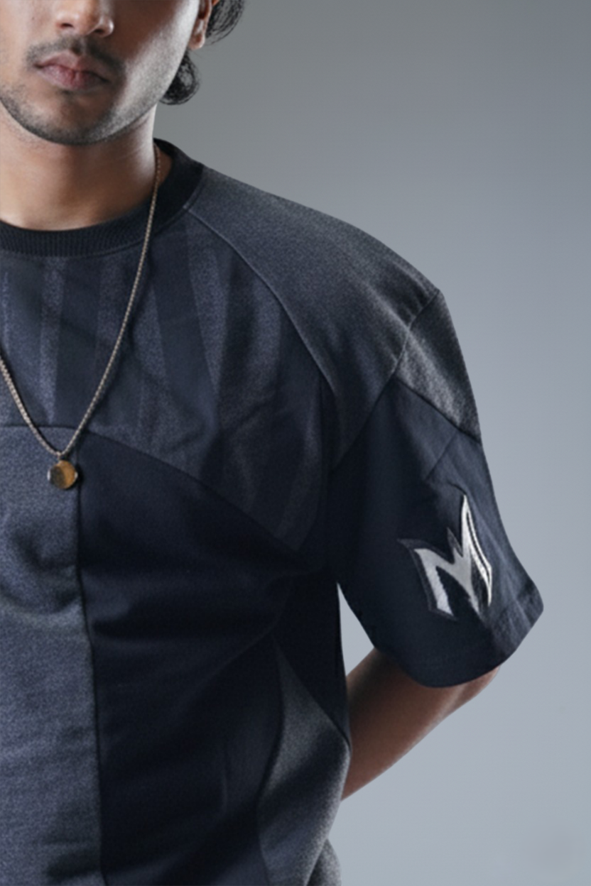 The "MIRAE" Paneled Heavyweight Male Tee (Shadow Black & Dark Grey)