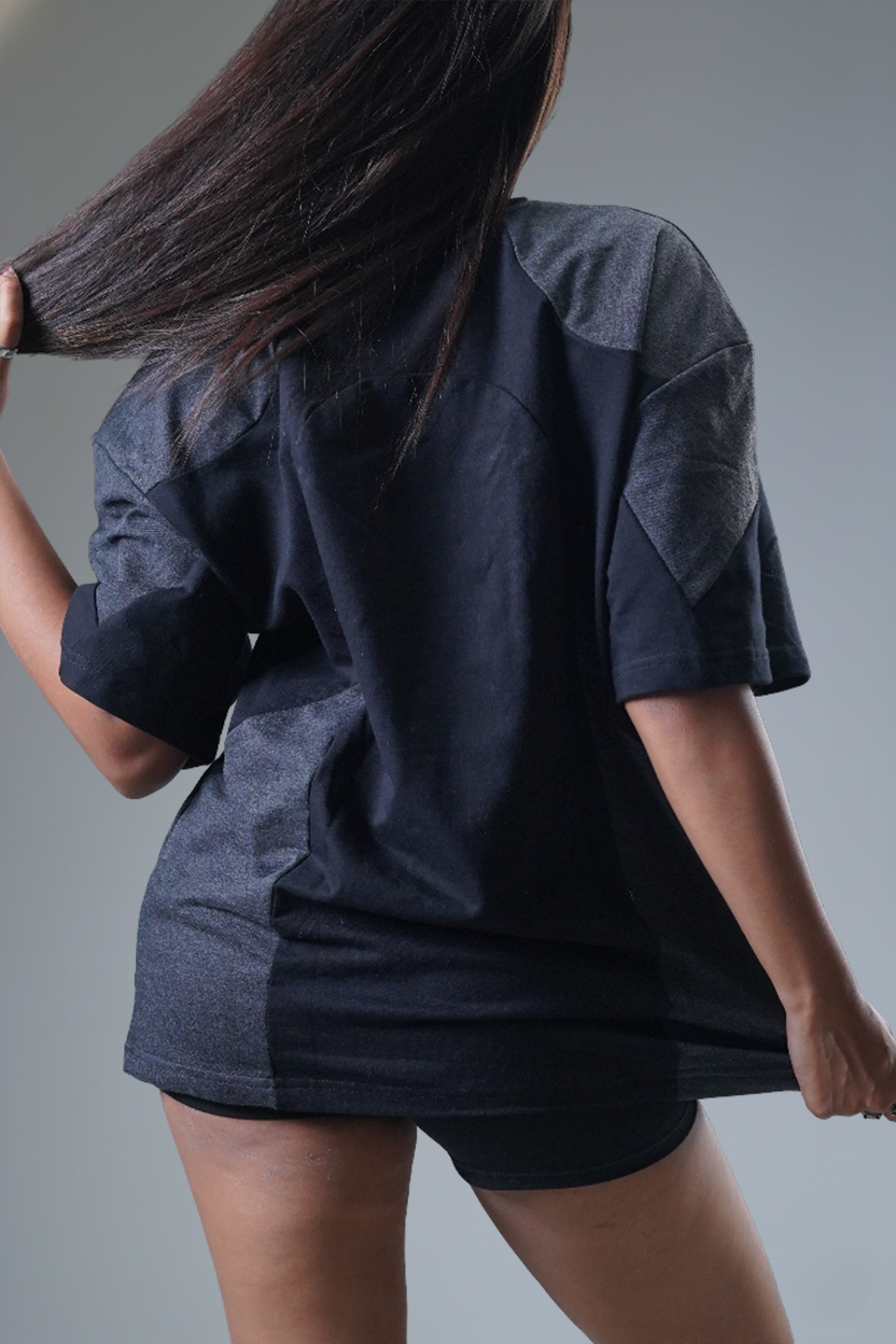 The "MIRAE" Paneled Heavyweight Female Tee (Shadow Black & Dark Grey)