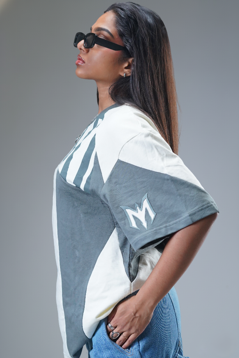 The "MIRAE" Paneled Heavyweight Female Tee (Storm Grey & Off-White)