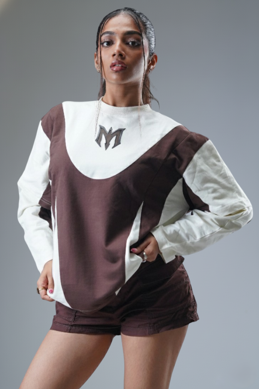 Layered Cut & Sew Panel Female Tee (Brawn & Cream)