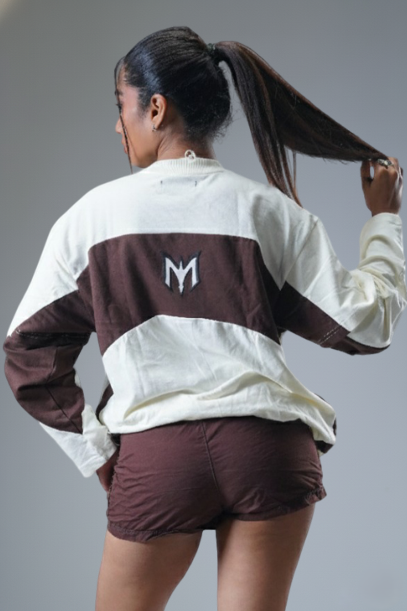 Layered Cut & Sew Panel Female Tee (Brawn & Cream)