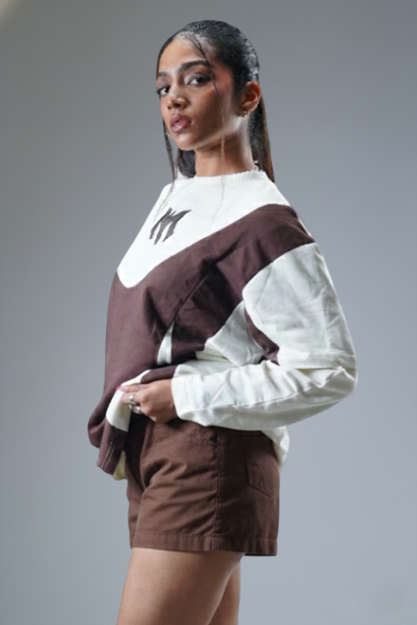 Layered Cut & Sew Panel Female Tee (Brawn & Cream)